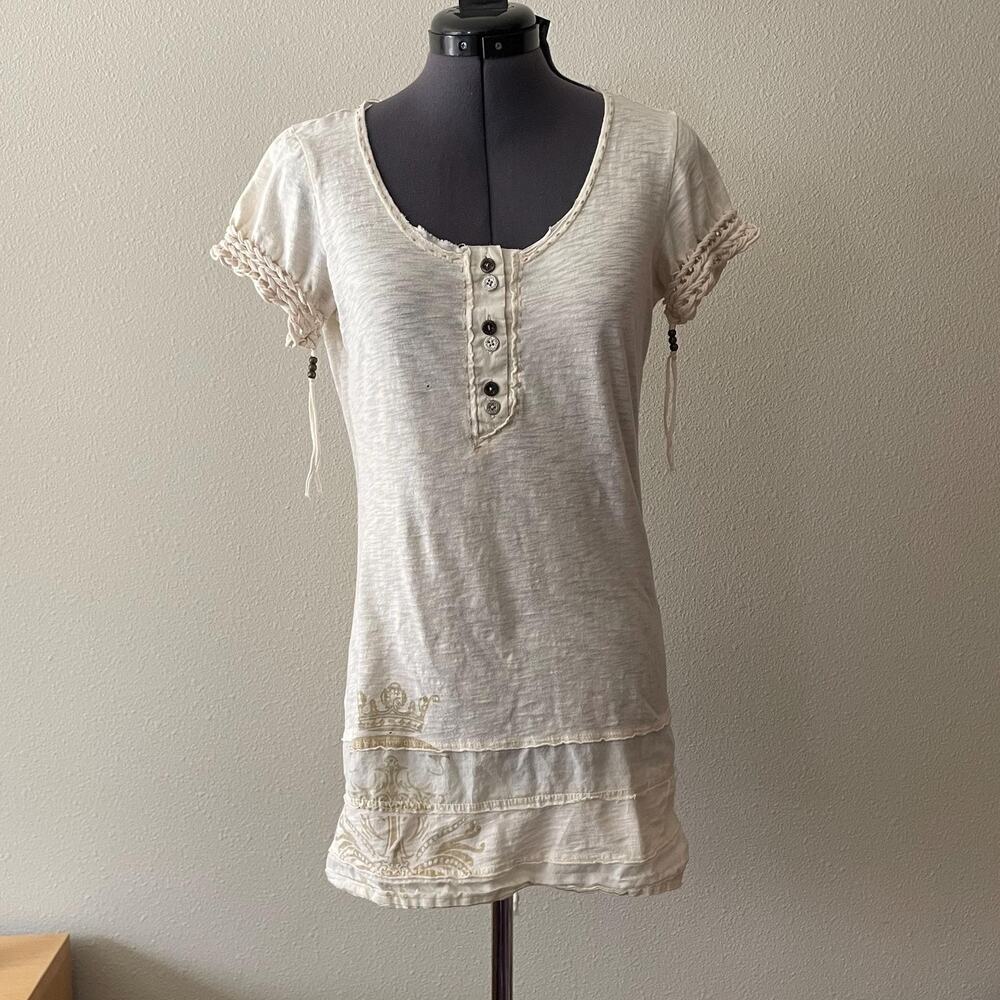 Y2K vintage 2000s cream henley tunic top indie sleaze rockstar girlfriend